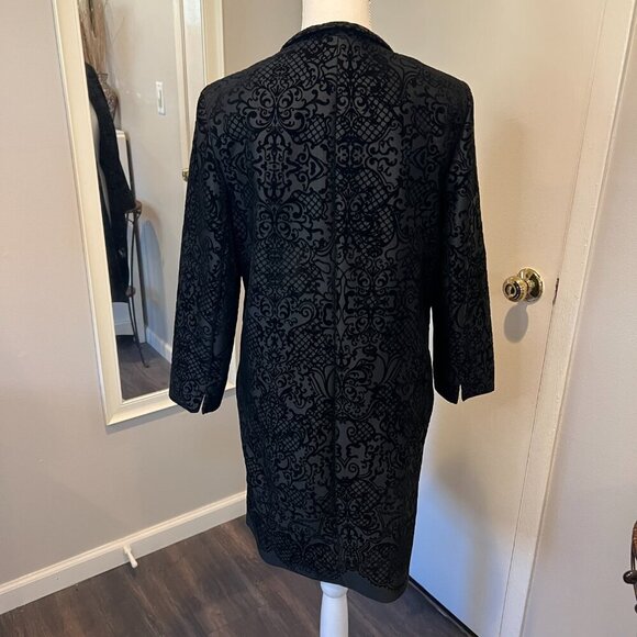 Roz & Ali Black Paisley Burnout Velvet Long Duster Jacket, Size Medium - Picture 11 of 15
